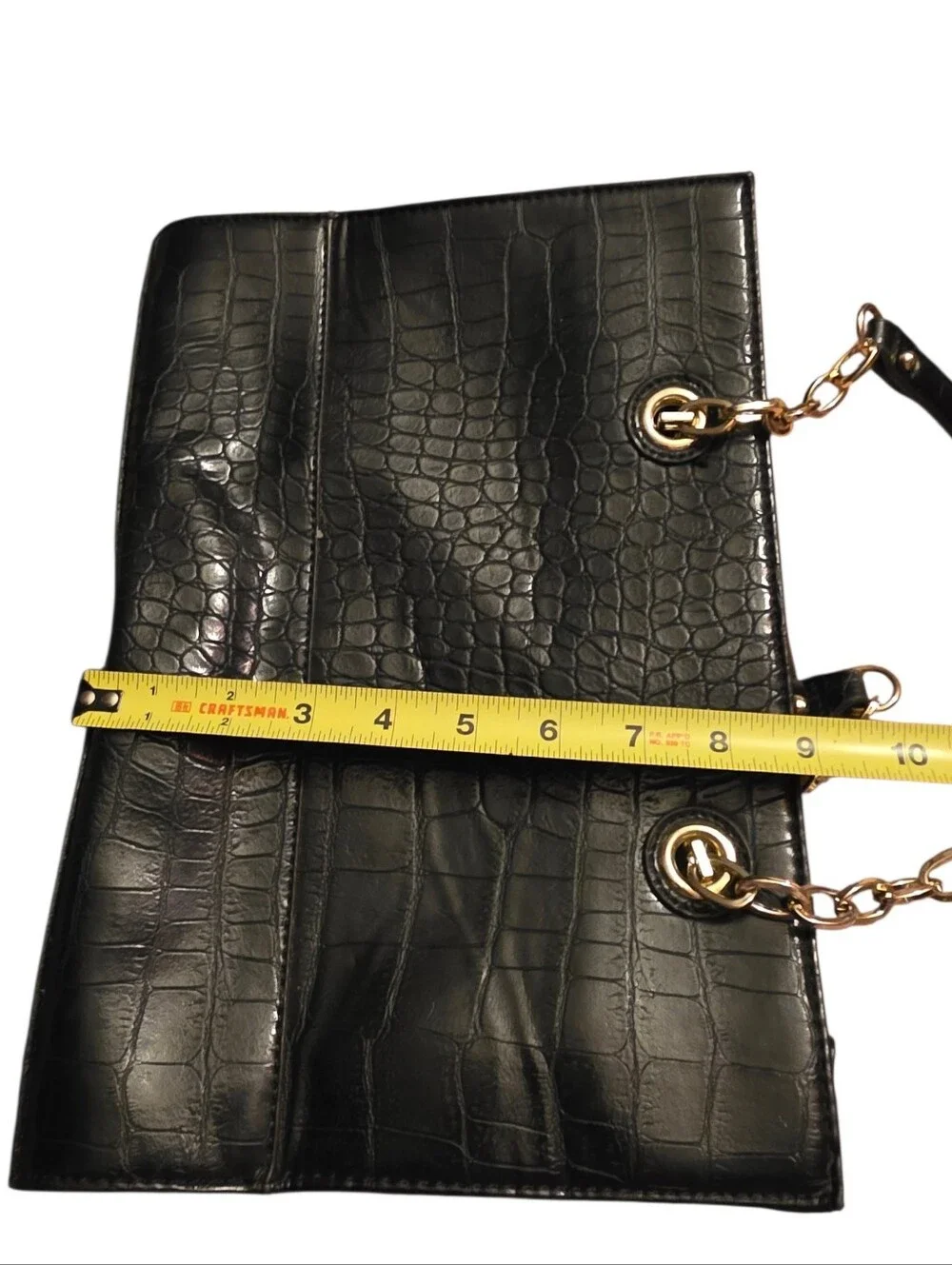 Anne Klein Black Faux Croc-Embossed Tote with Gold Hardware Charm